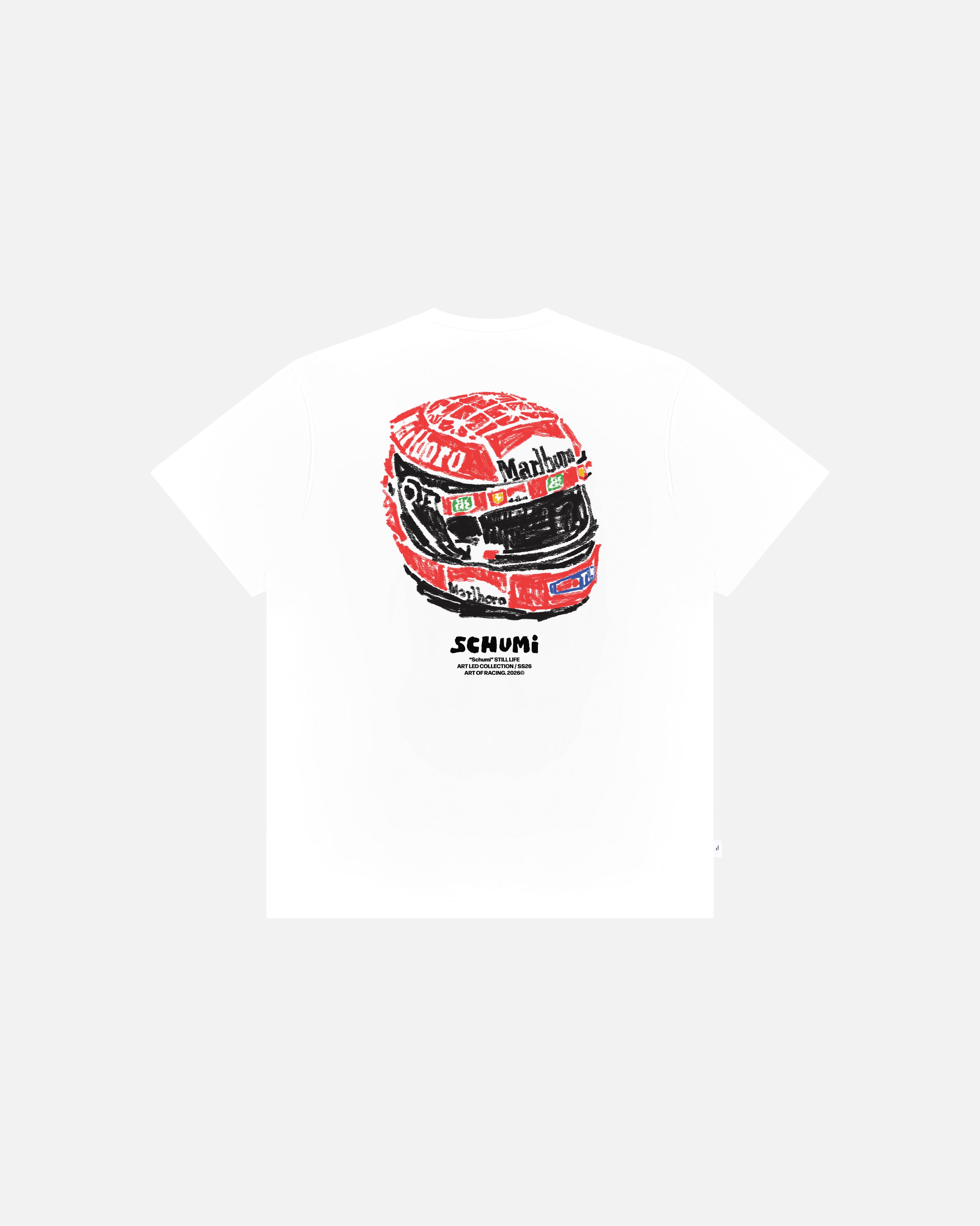 ART OF Schumi Still Life Tee | White Graphic Motor Racing T-shirt